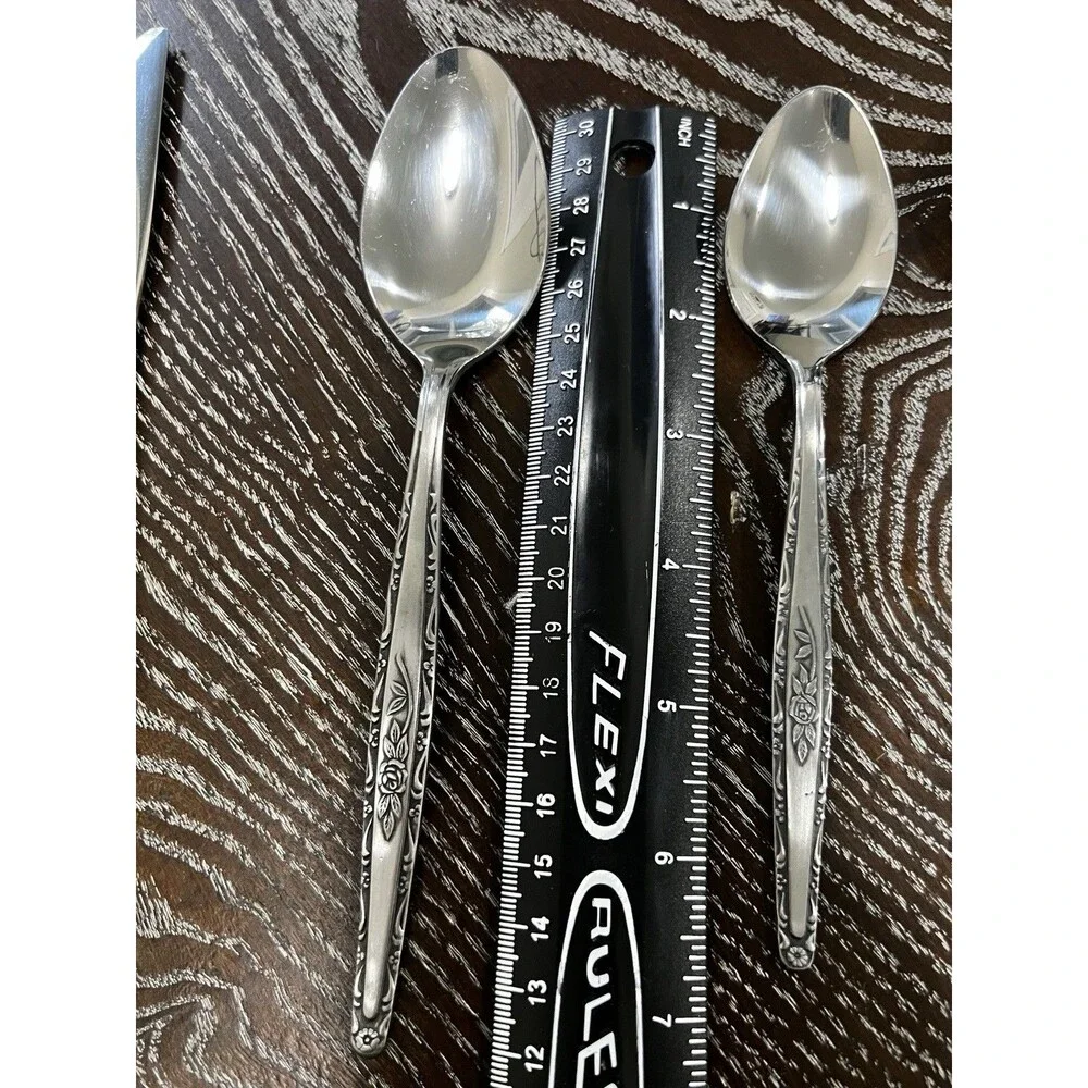 12 Interpur INR3 Cottage Rose Stainless Steel spoons Knives Flatware Korea